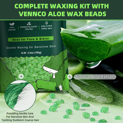 VENNCO Waxing Kit for Women Men Kit for Sensitive Skin Coarse Hair Removal